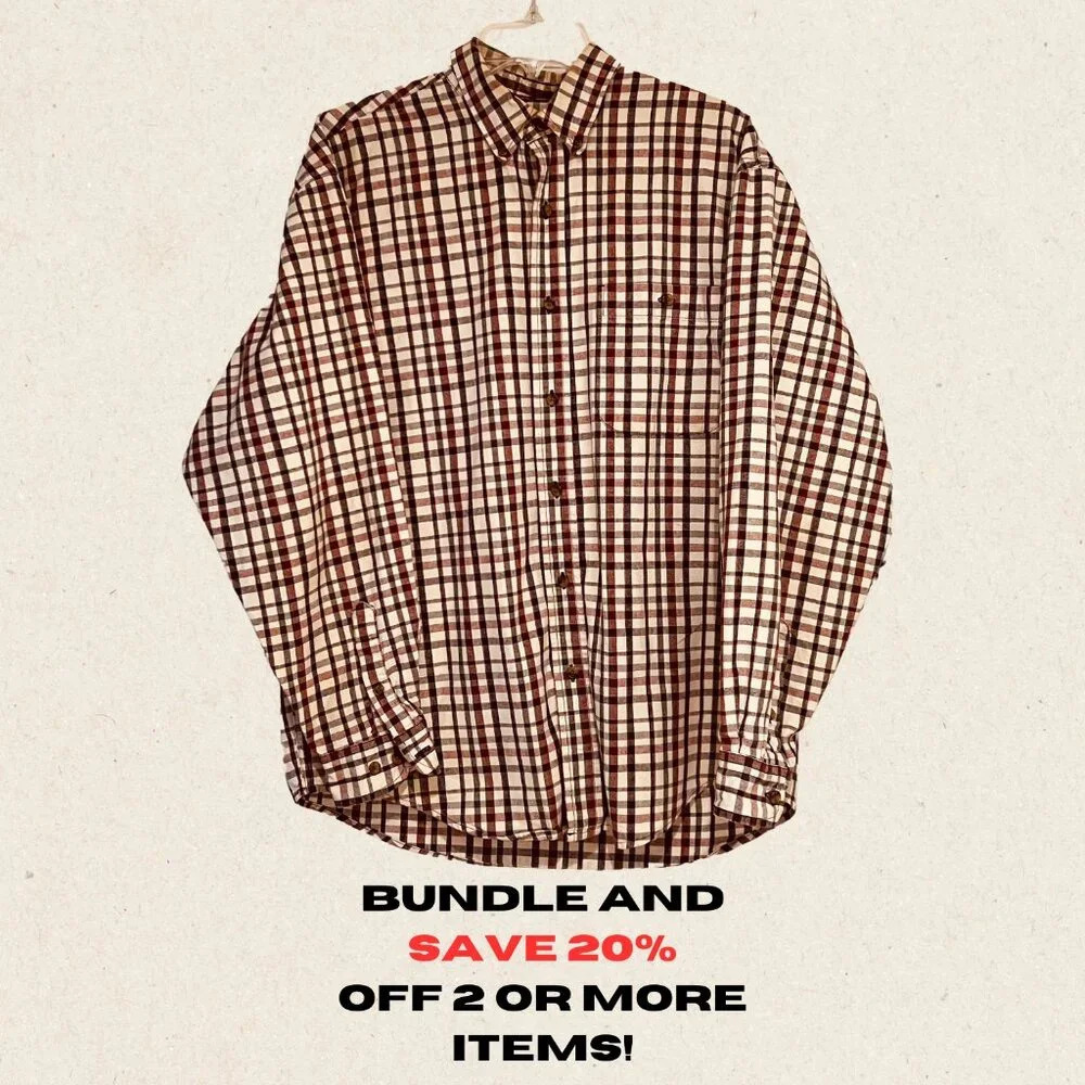Eddie Bauer Men's Heavyweight Flannel Shirt – 100% Cotton, Earth-Tone Plaid 🍂